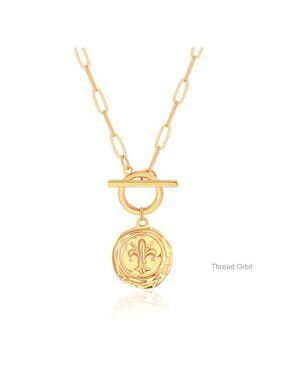 18K Gold Plated Fleur-de-Lis Pendant Necklace Paperclip Chain